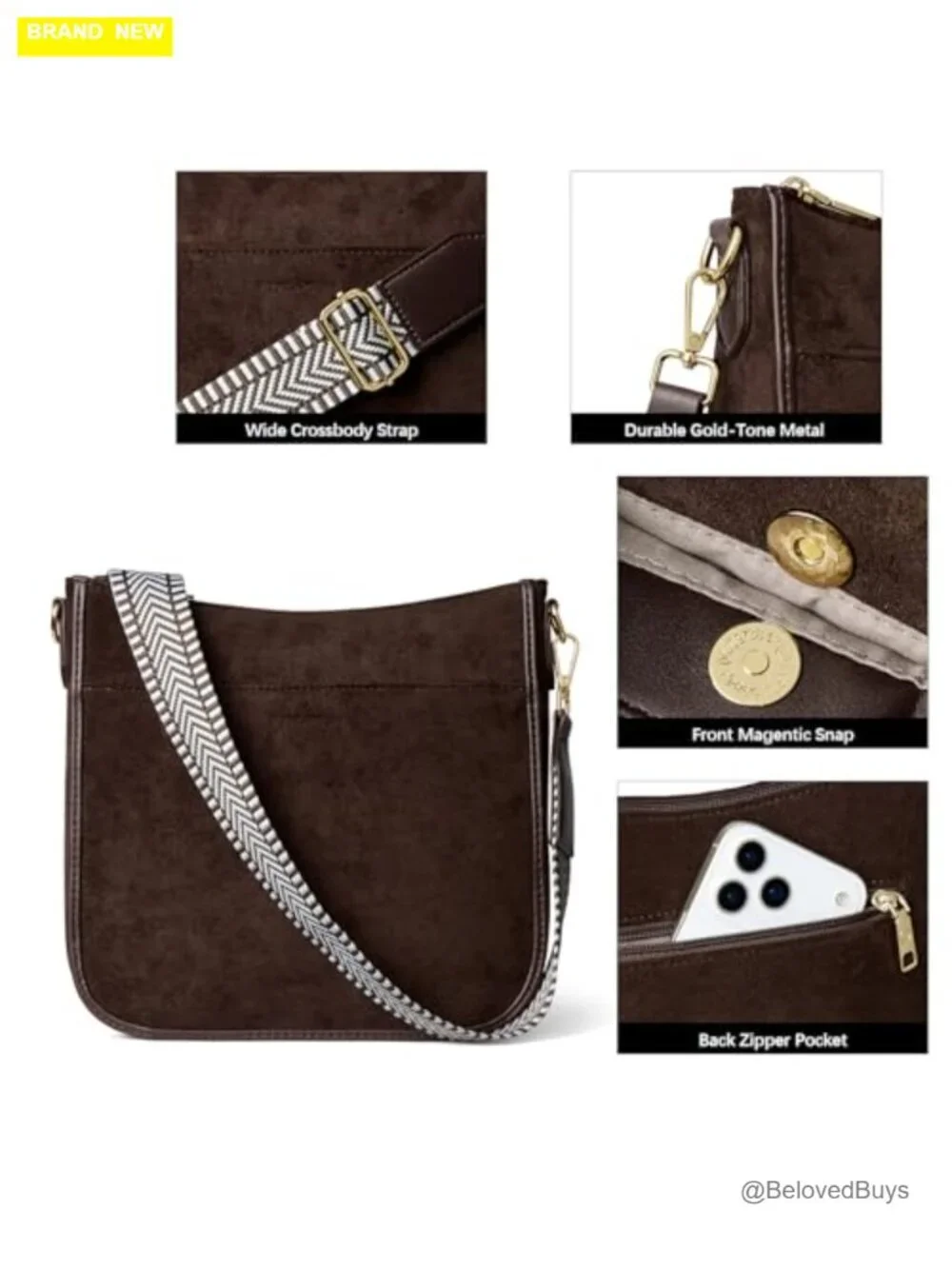 Vegan Leather Hobo Crossbody Bag with Wide Shoulder Strap